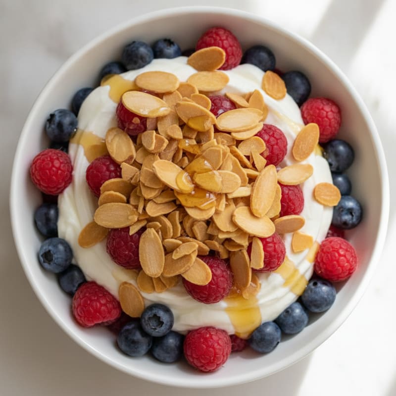 Greek Yogurt Parfait with Mixed Berries and Almonds