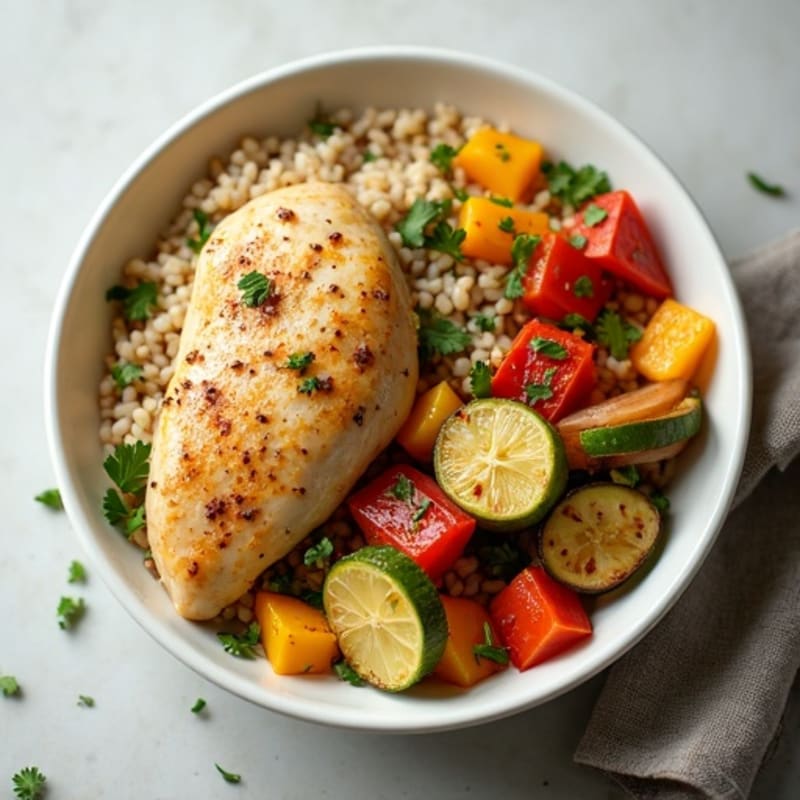 Lemon Herb Chicken and Roasted Vegetable Rice Bowl