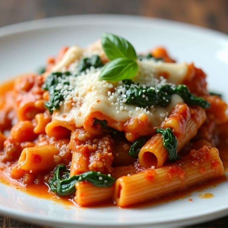 Hearty Baked Ziti with Lean Ground Beef and Spinach