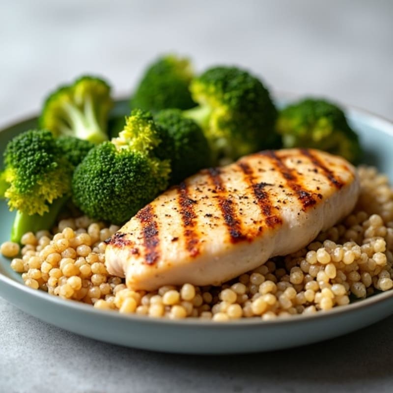 Grilled Chicken Breast with Quinoa and Roasted Broccoli