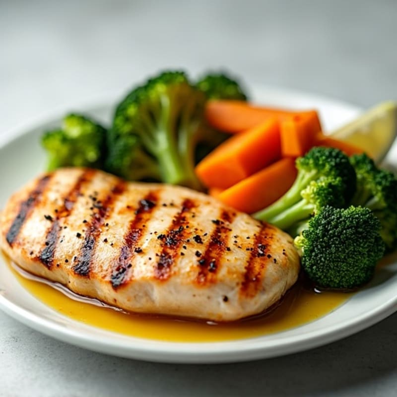 Grilled Chicken Breast with Roasted Sweet Potato and Steamed Broccoli