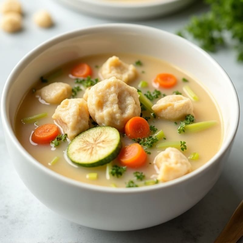 Creamy Chicken and Vegetable Soup with Lightened Dumplings
