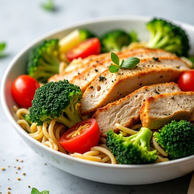 Grilled Chicken Pasta Salad with Roasted Broccoli