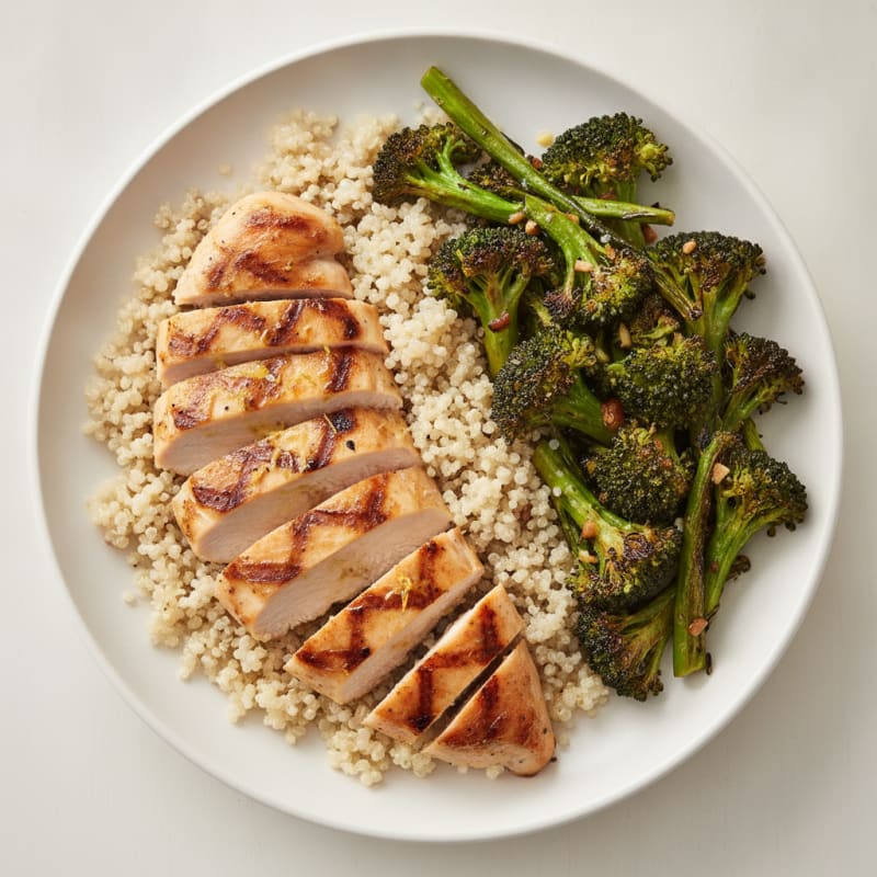Grilled Chicken Breast with Quinoa and Roasted Broccoli