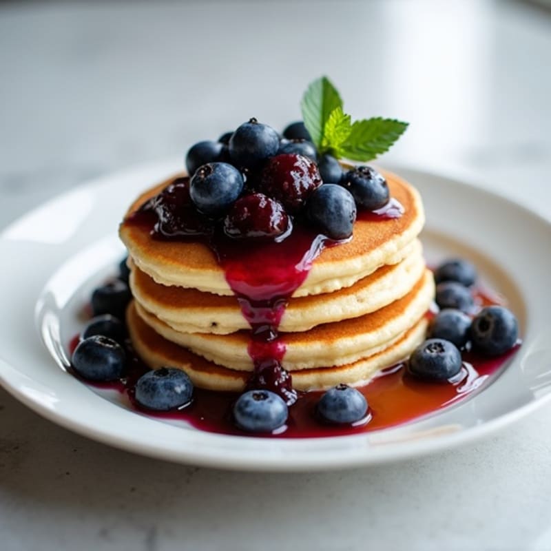 Vanilla-Almond Protein Pancakes with Fresh Blueberry Compote