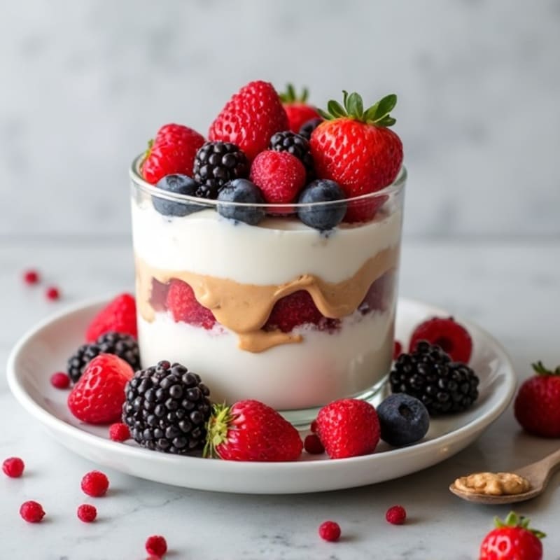 Greek Yogurt Protein Parfait with Mixed Berries and Almond Butter