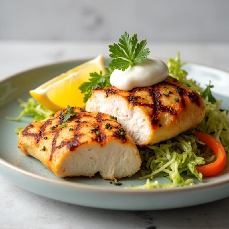 Grilled Chicken Breast with Crunchy Cabbage Slaw