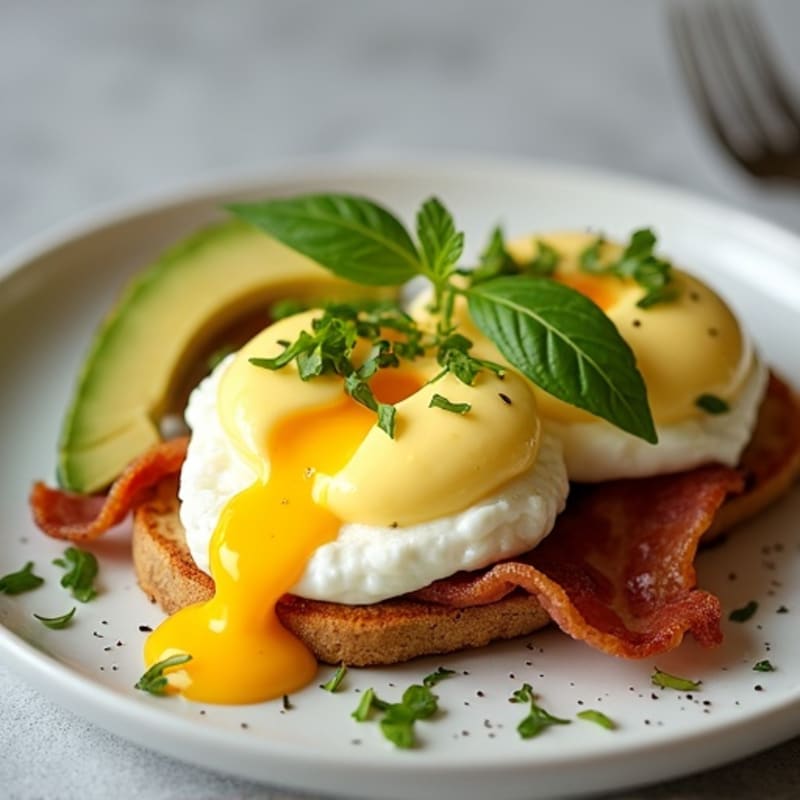 Lightened-Up Poached Eggs with Avocado Hollandaise
