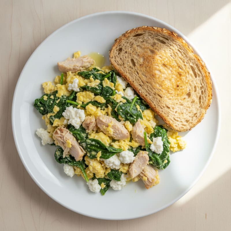 Cottage Cheese Scramble with Roasted Turkey and Spinach