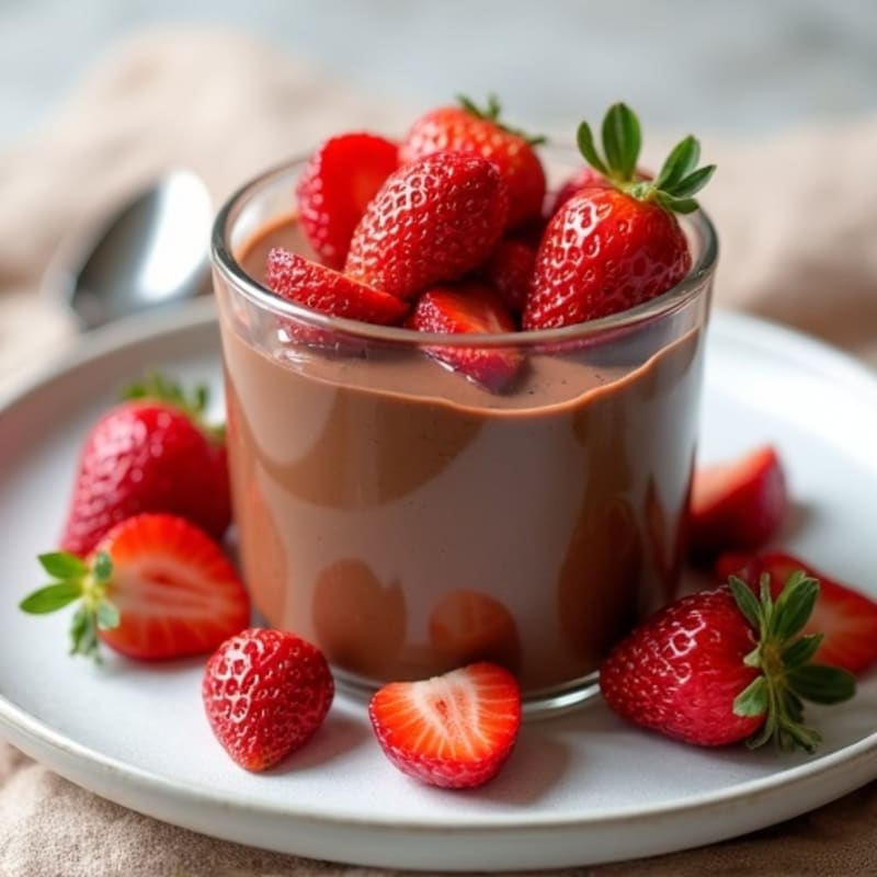 Silky Chocolate Protein Pudding with Sliced Strawberries