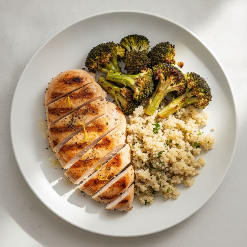 Grilled Chicken Breast with Quinoa and Roasted Broccoli