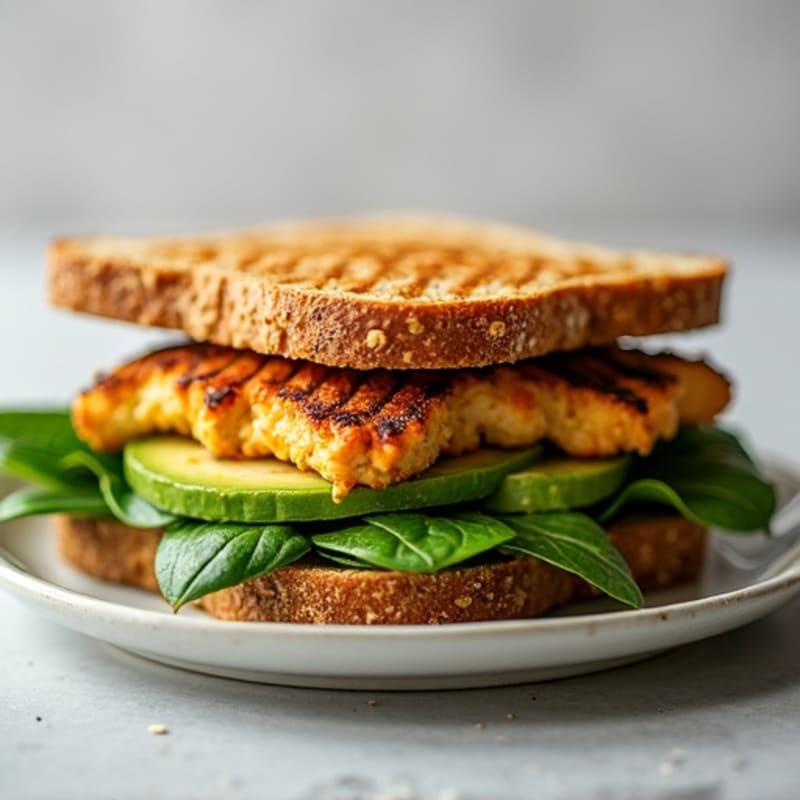 Grilled Chicken Sandwich with Avocado and Spinach on Whole Grain Bread