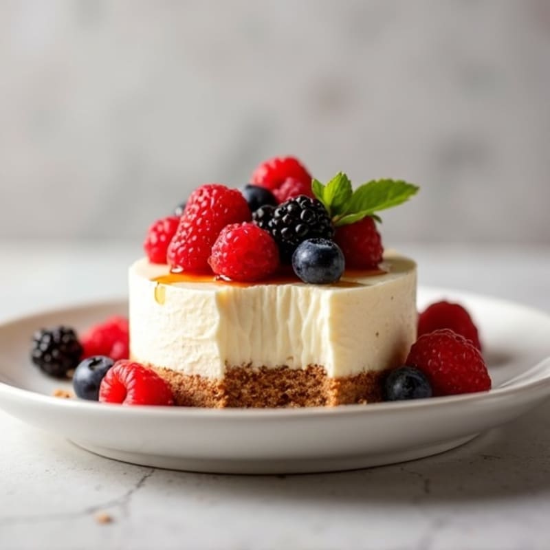 Greek Yogurt Protein Cheesecake with Mixed Berries