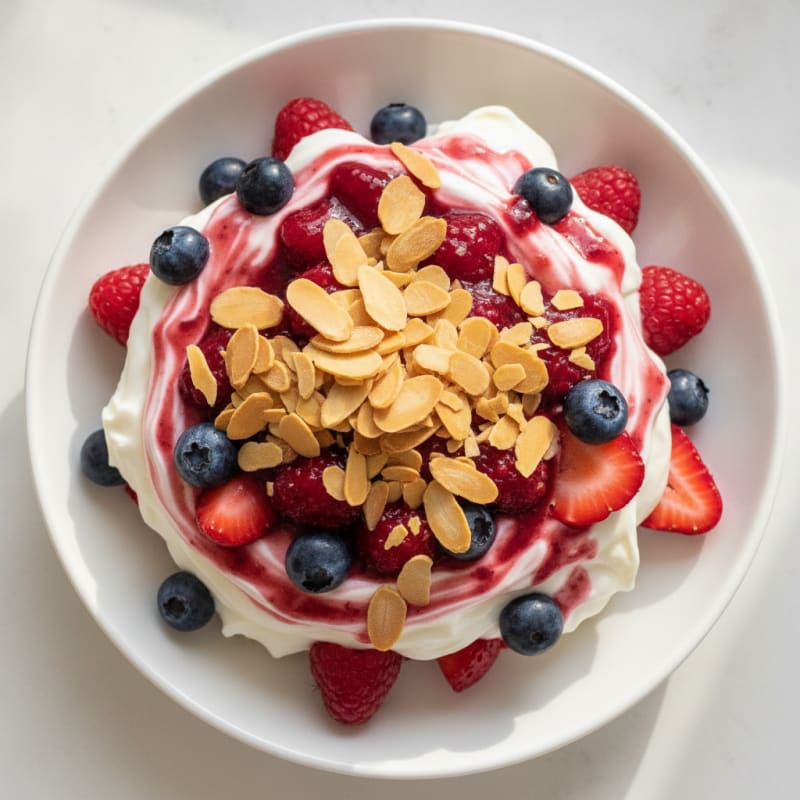 Silky Greek Yogurt Protein Parfait with Mixed Berries and Almonds