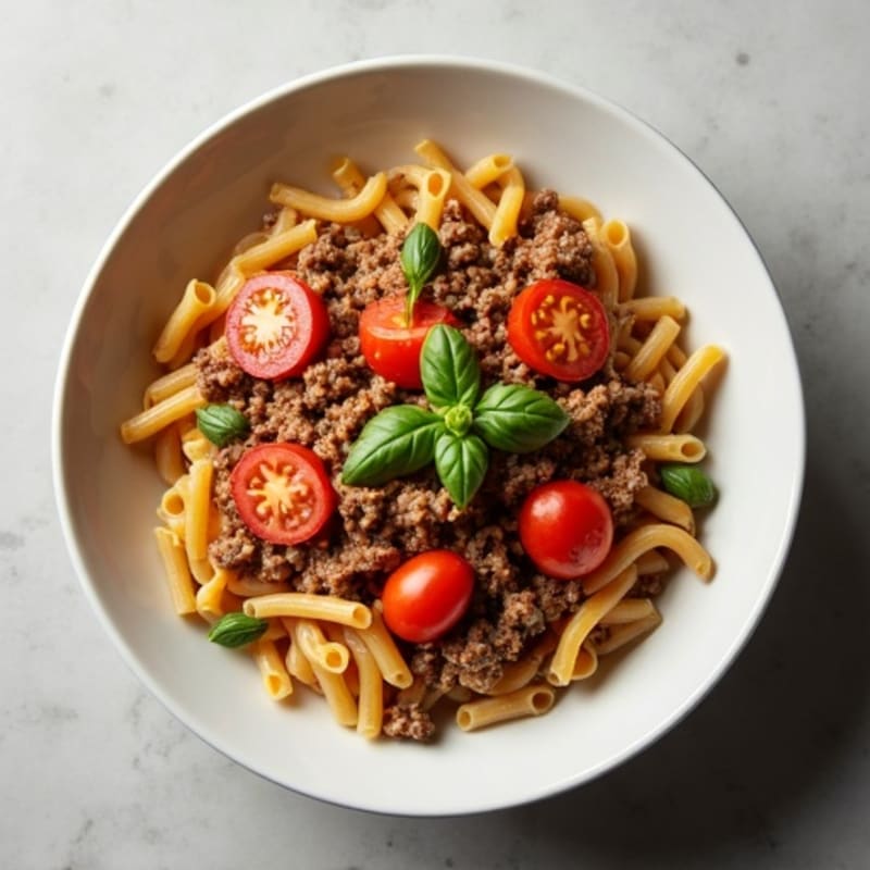 Hearty Lean Ground Beef Pasta with Fresh Tomato and Basil