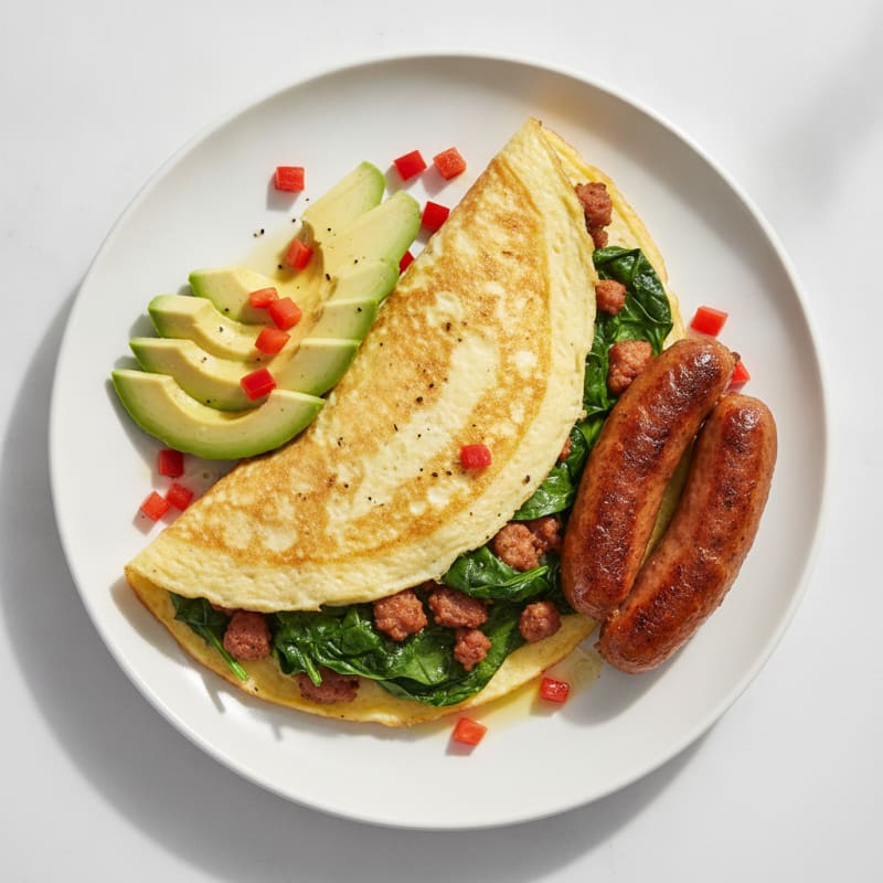 Egg White Spinach Omelette with Turkey Sausage