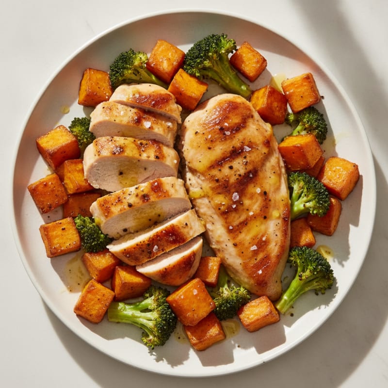 Roasted Sweet Potato with Honey-Lime Glaze and Seared Chicken
