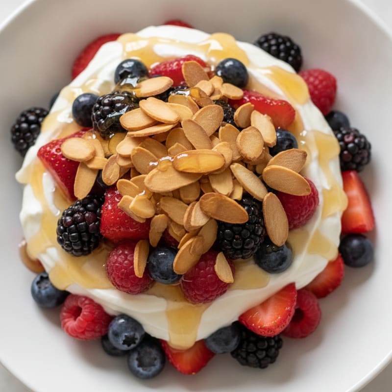 Greek Yogurt Protein Parfait with Mixed Berries and Almonds