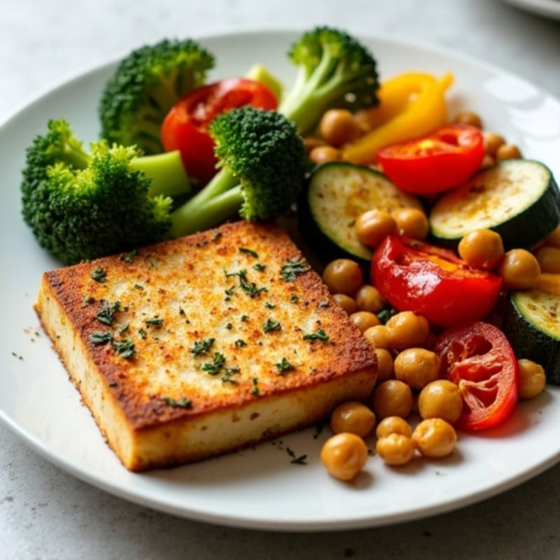 Herbed Pan-Seared Tofu Steak with Roasted Vegetables