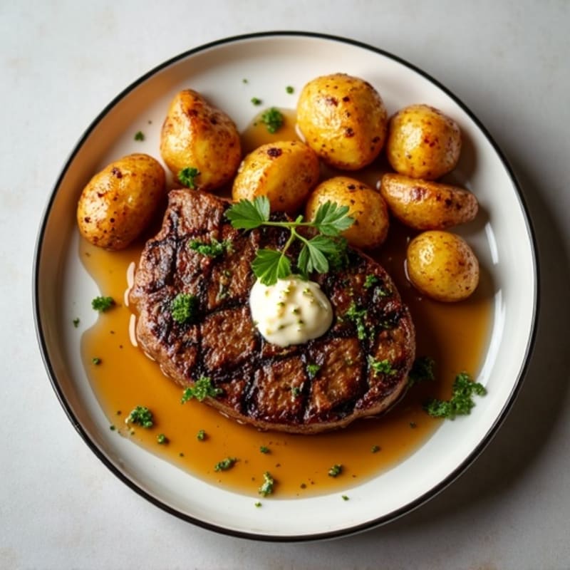 Herb-Garlic Butter Seared Steak with Roasted Baby Potatoes