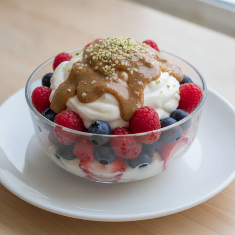Greek Yogurt Parfait with Mixed Berries and Almond Butter