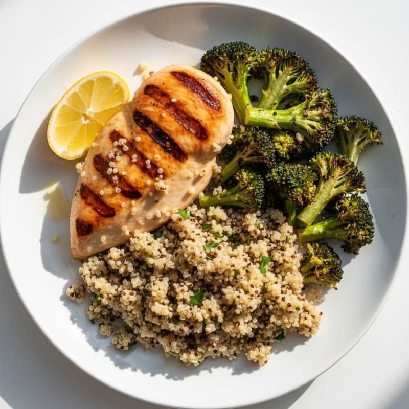 Grilled Chicken Breast with Roasted Broccoli and Quinoa