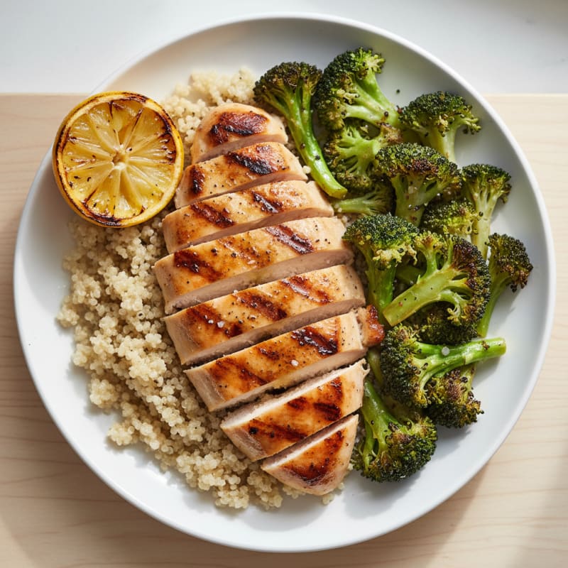 Grilled Chicken Breast with Quinoa and Roasted Broccoli