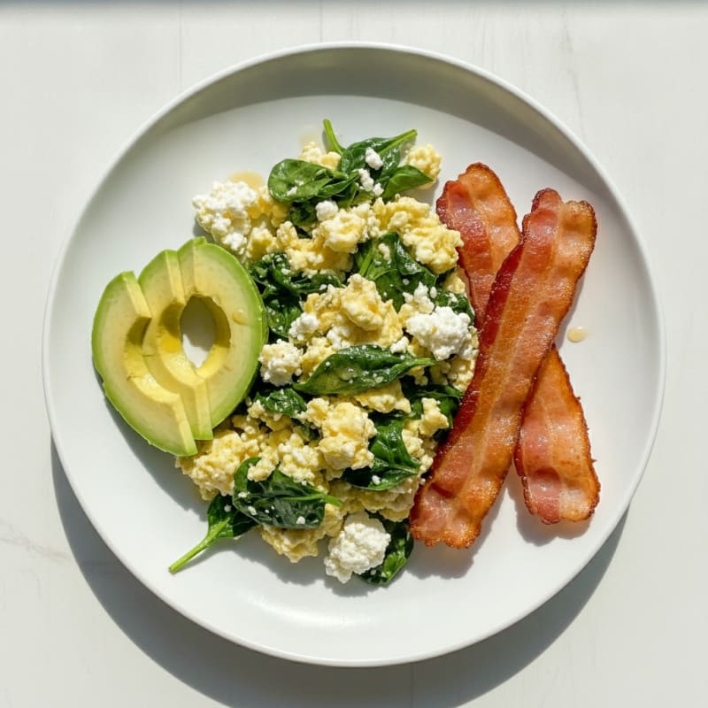 Cottage Cheese Scramble with Spinach and Turkey Bacon