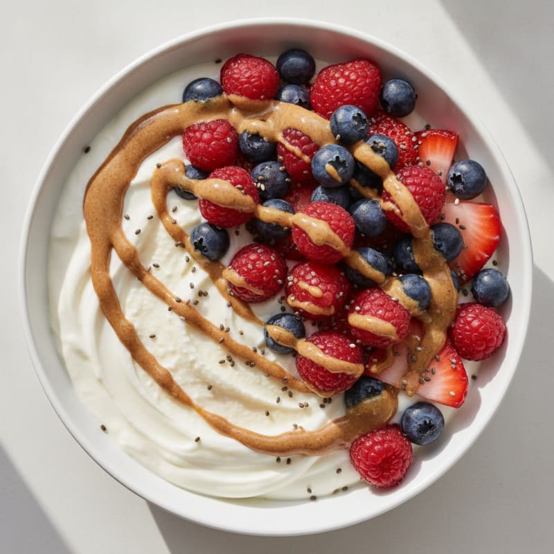 Greek Yogurt Protein Bowl with Mixed Berries and Almond Butter