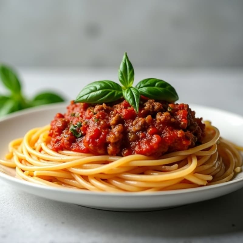 Lean Ground Beef and Hearty Tomato Sauce with Whole Wheat Spaghetti