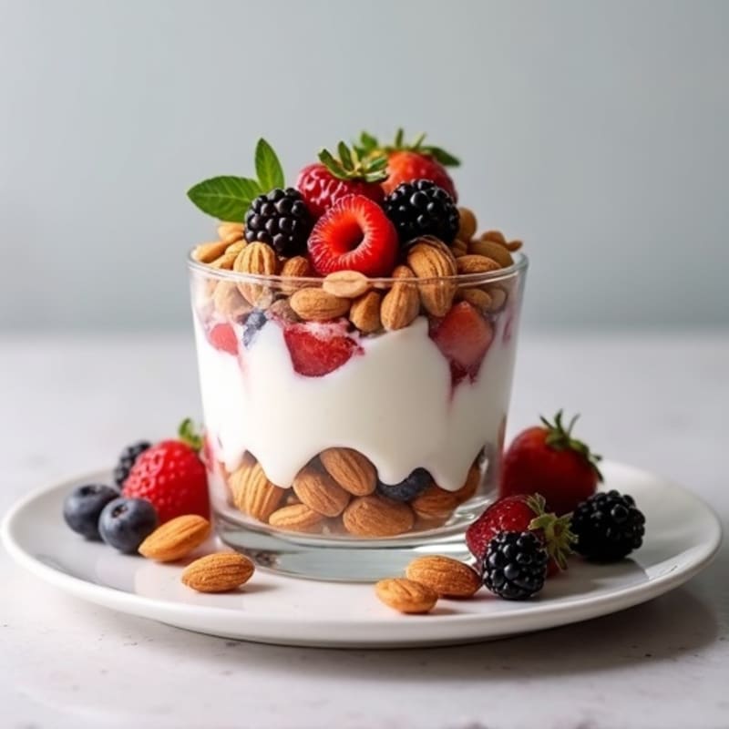 Greek Yogurt Protein Parfait with Almonds and Berries