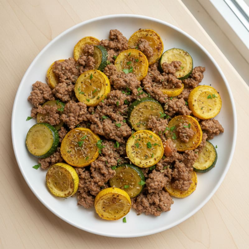 Ground Beef Skillet with Roasted Summer Squash