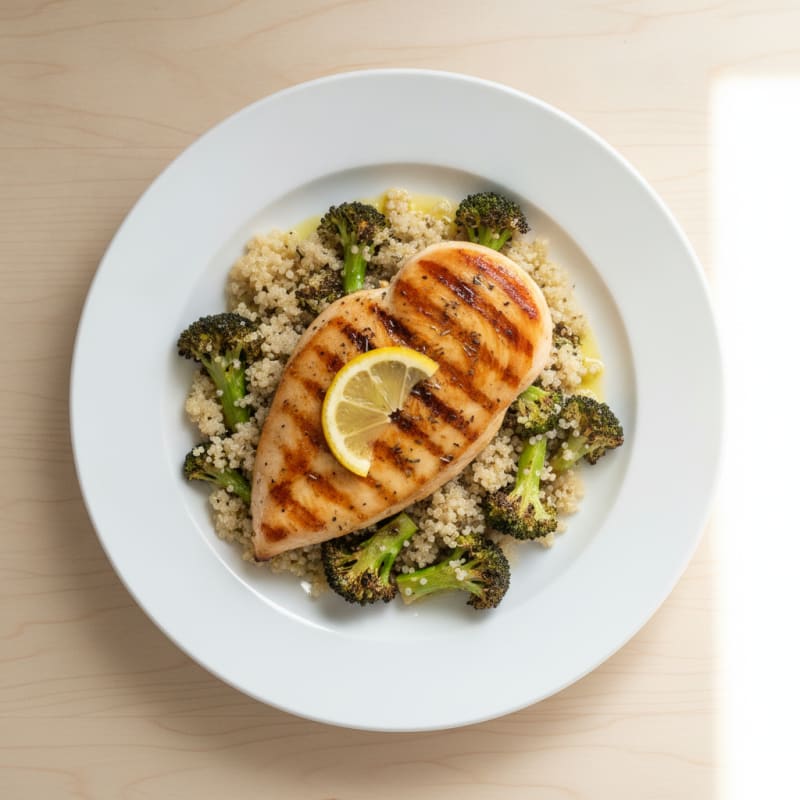 Grilled Chicken Breast with Quinoa and Roasted Broccoli