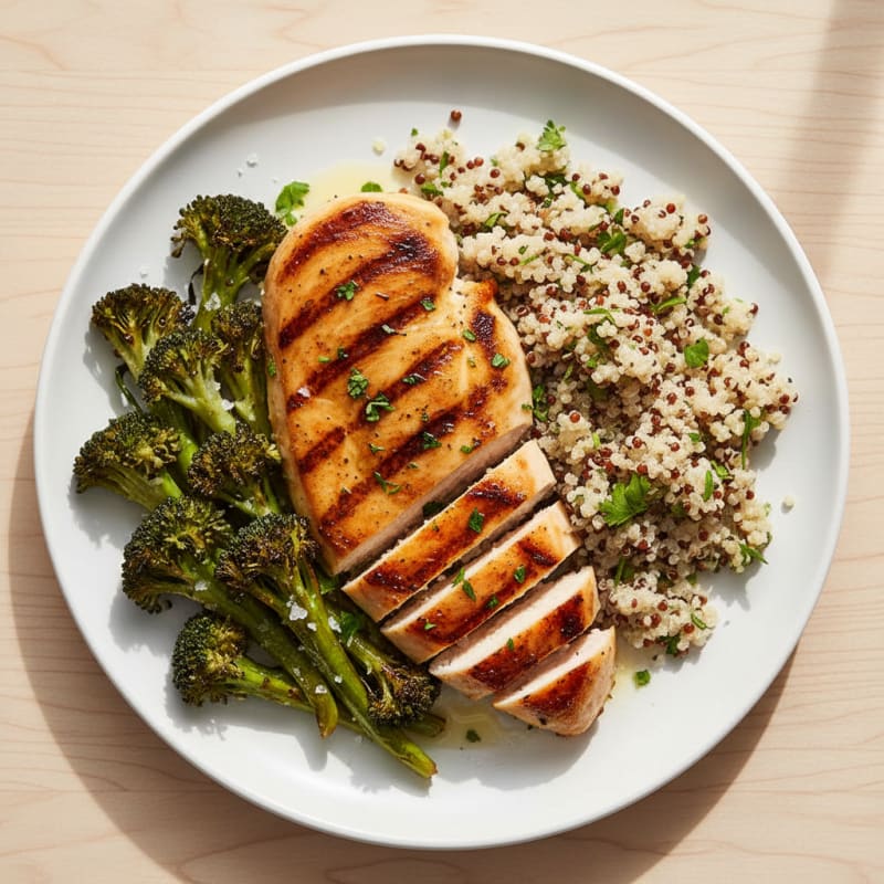 Grilled Chicken Breast with Quinoa and Roasted Broccoli