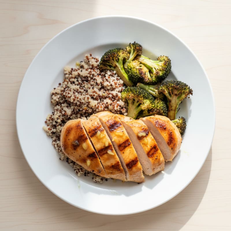 Grilled Chicken Breast with Quinoa and Roasted Broccoli