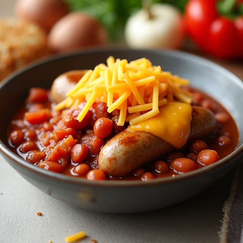 Chicken Sausage with Hearty Turkey Chili and Melted Cheddar