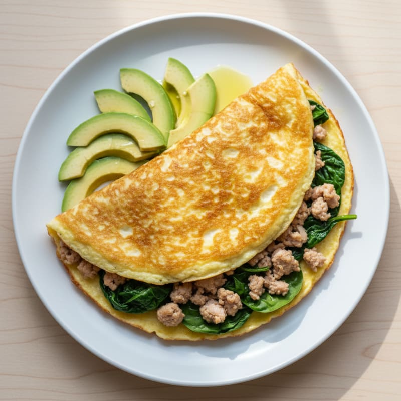 Crispy Egg White Omelette with Turkey and Spinach