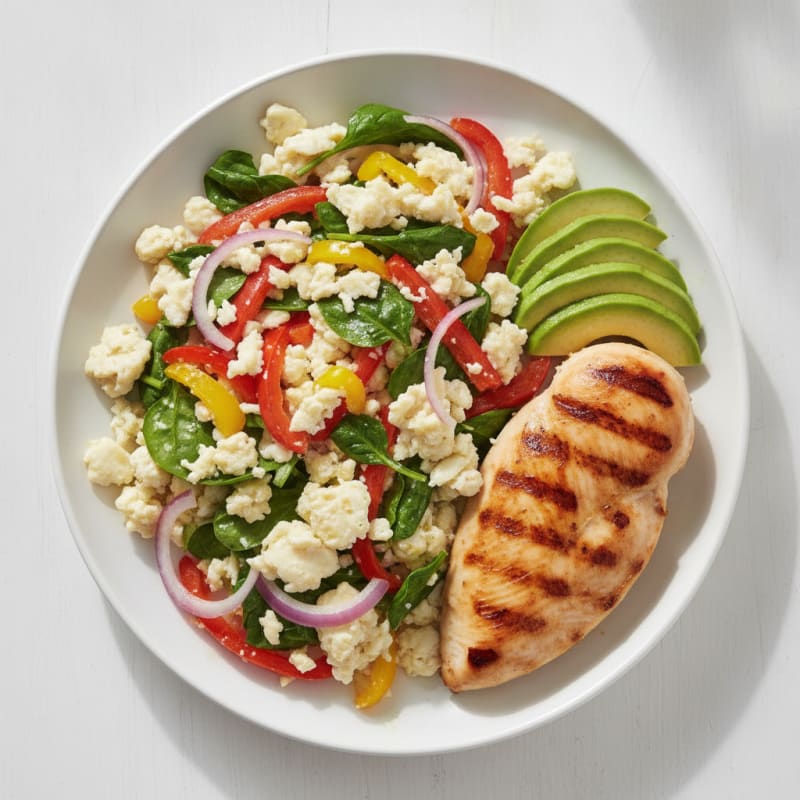 Egg White and Veggie Scramble with Grilled Chicken
