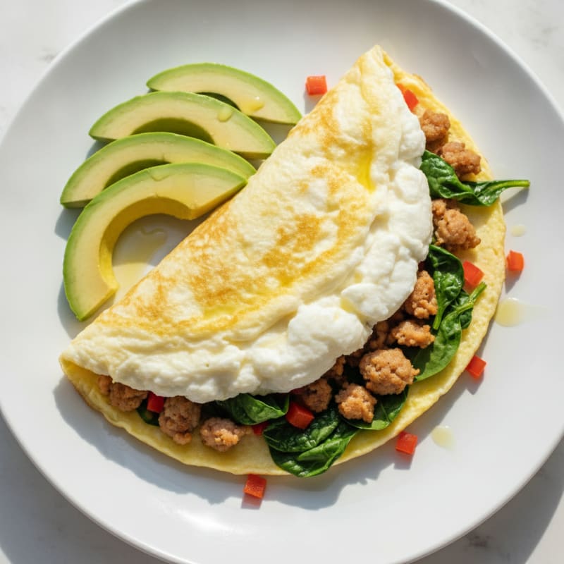 Egg White Spinach Omelette with Turkey Sausage