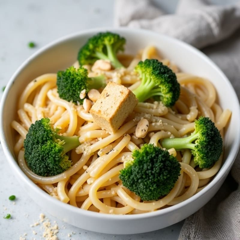 Creamy Cashew Alfredo Whole Wheat Pasta with Roasted Broccoli