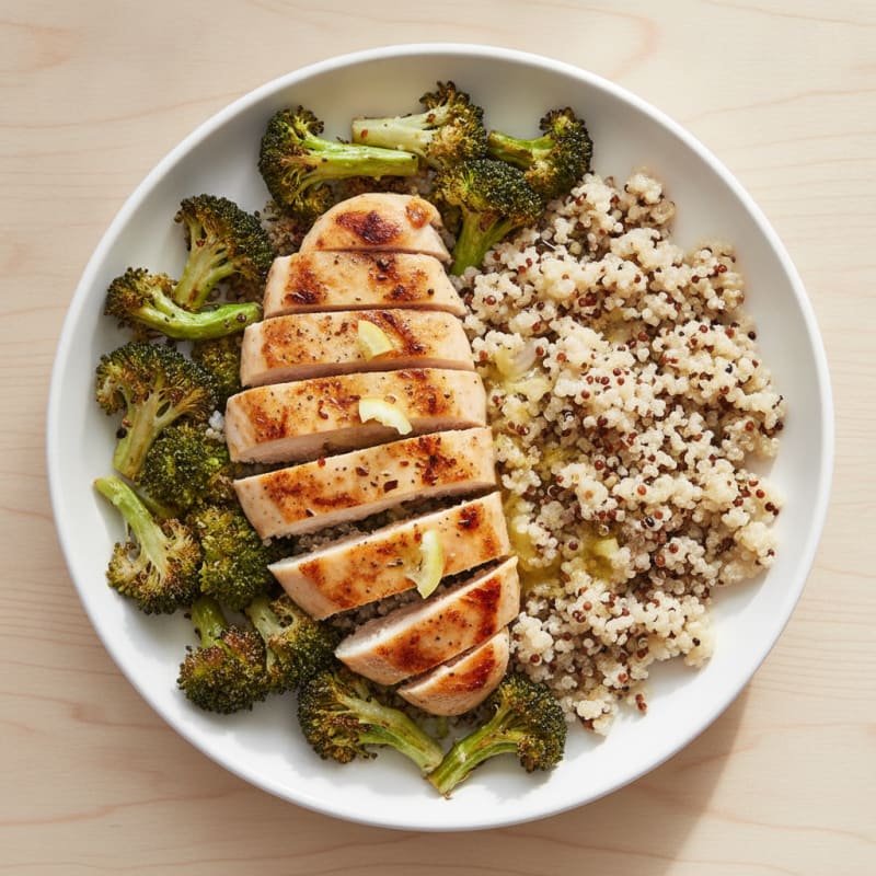 Grilled Chicken and Quinoa Bowl with Roasted Broccoli