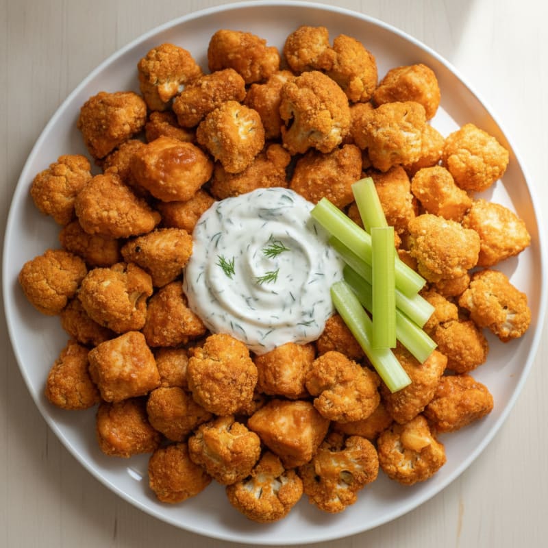 Buffalo Chicken and Cauliflower Bites with Ranch Dip