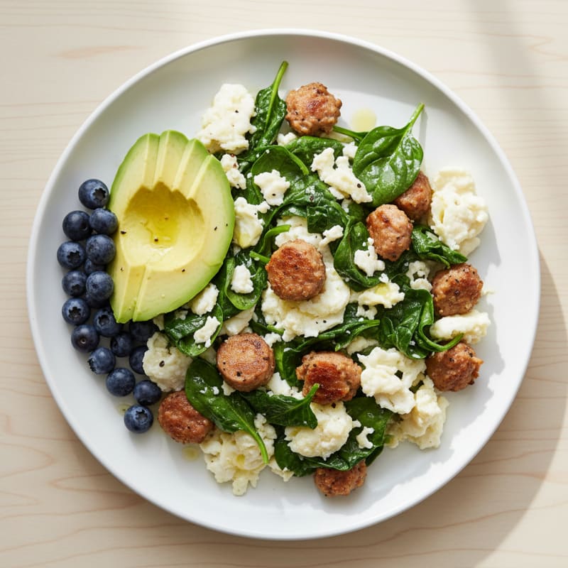 Egg White Spinach Scramble with Turkey Sausage