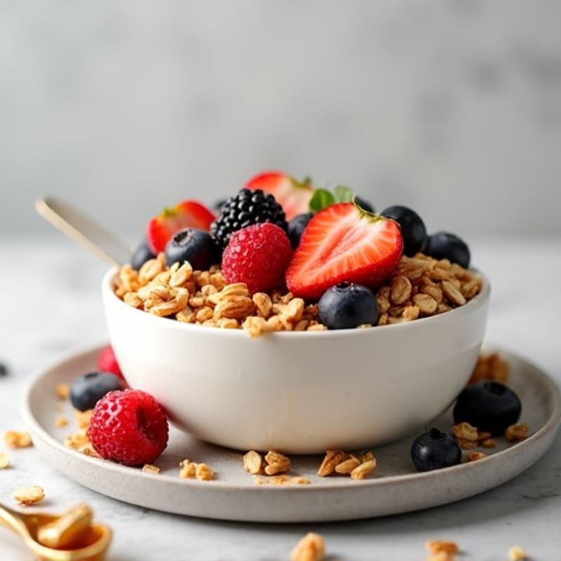 Greek Yogurt with Crunchy Almond Granola and Fresh Berries