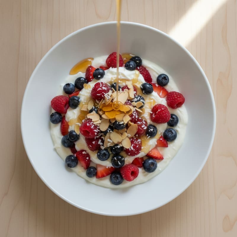 Creamy Greek Yogurt Parfait with Mixed Berries and Almonds