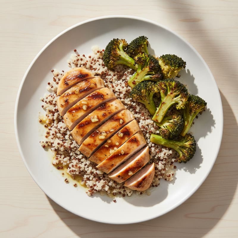 Grilled Chicken Breast with Roasted Broccoli and Quinoa