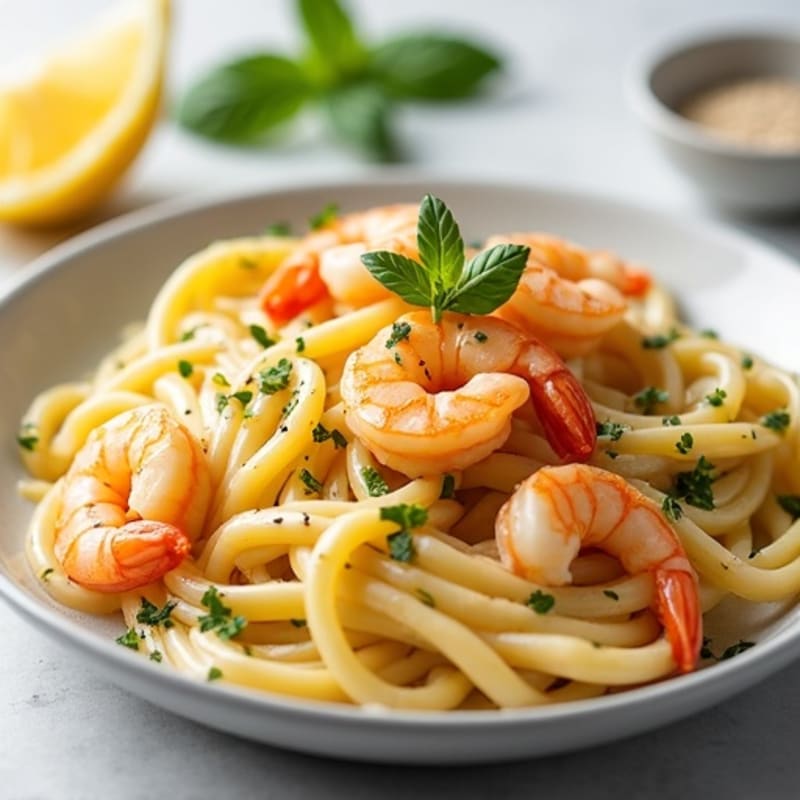 Creamy Lemon Garlic Shrimp Linguine