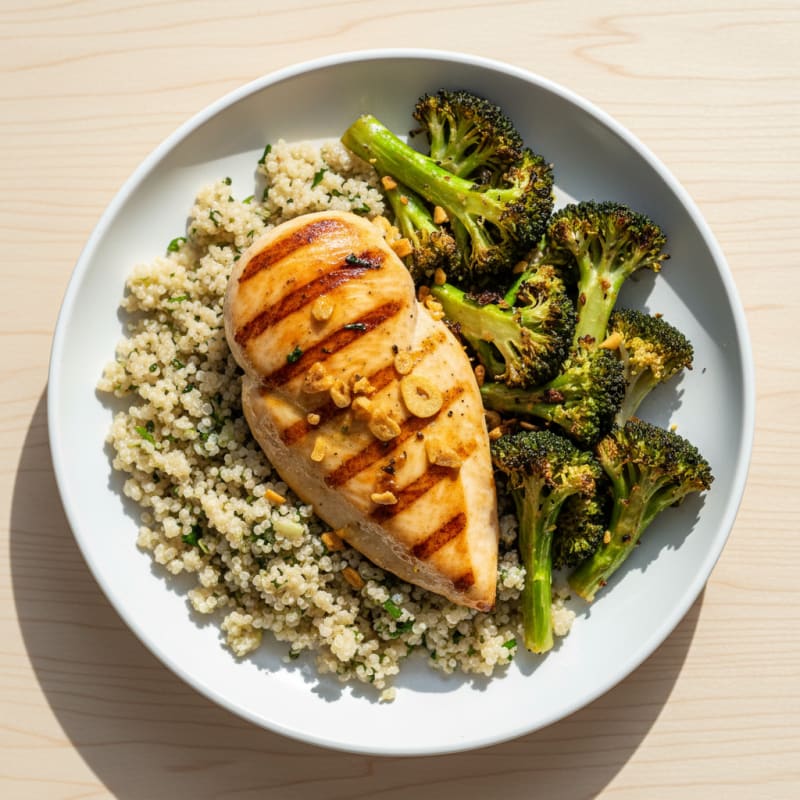 Grilled Chicken Breast with Quinoa and Roasted Broccoli