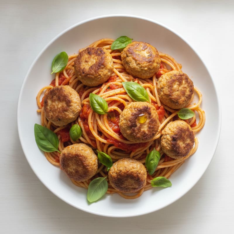 Seared Turkey Meatballs with Tomato Basil Pasta