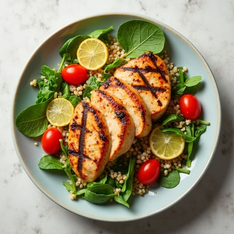 Grilled Chicken and Quinoa Salad with Spinach and Lemon Vinaigrette